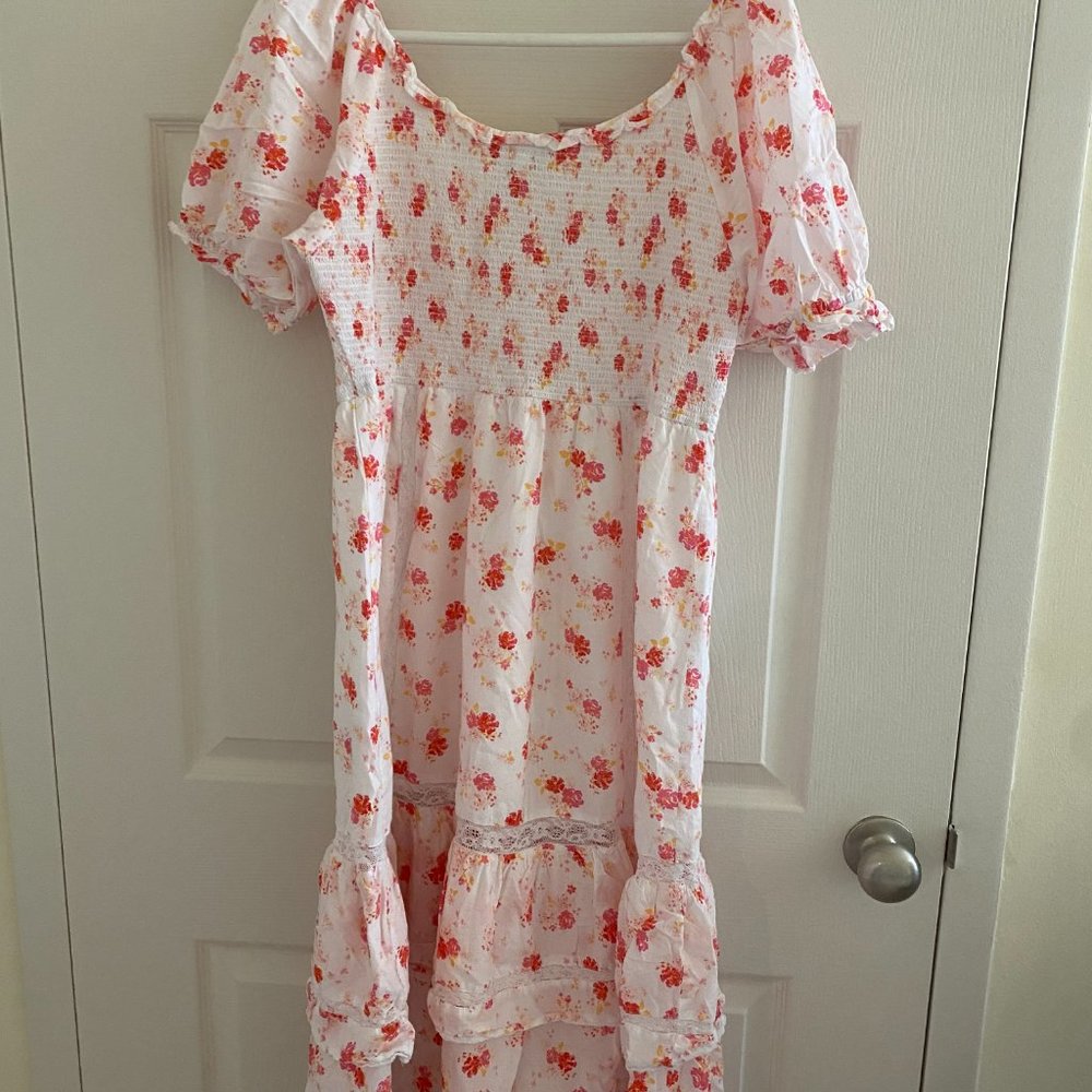 LoveShackFancy White Midi Dress with Red Floral Print - Picture 3 of 3